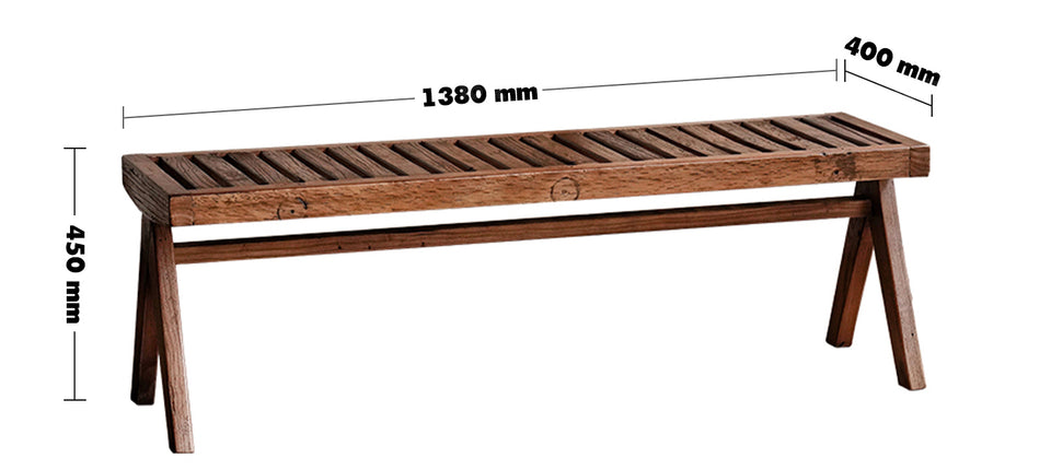 Rustic Elm Wood Dining Bench SHADOW ELM Size Chart