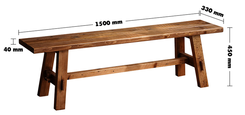 Rustic Elm Wood Dining Bench STONE ELM Size Chart
