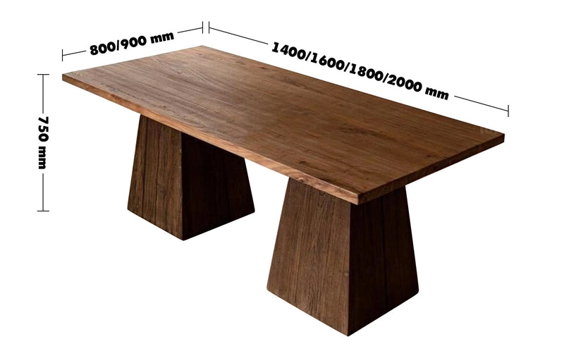 Rustic Elm Wood Dining Table BALANCE ELM Size Chart