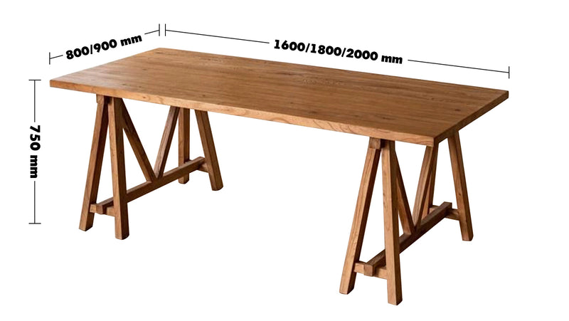 Rustic Elm Wood Dining Table CRAFT ELM Size Chart