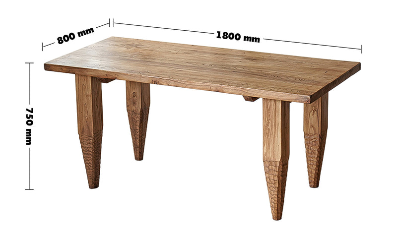 Rustic Elm Wood Dining Table KIRIN ELM Size Chart