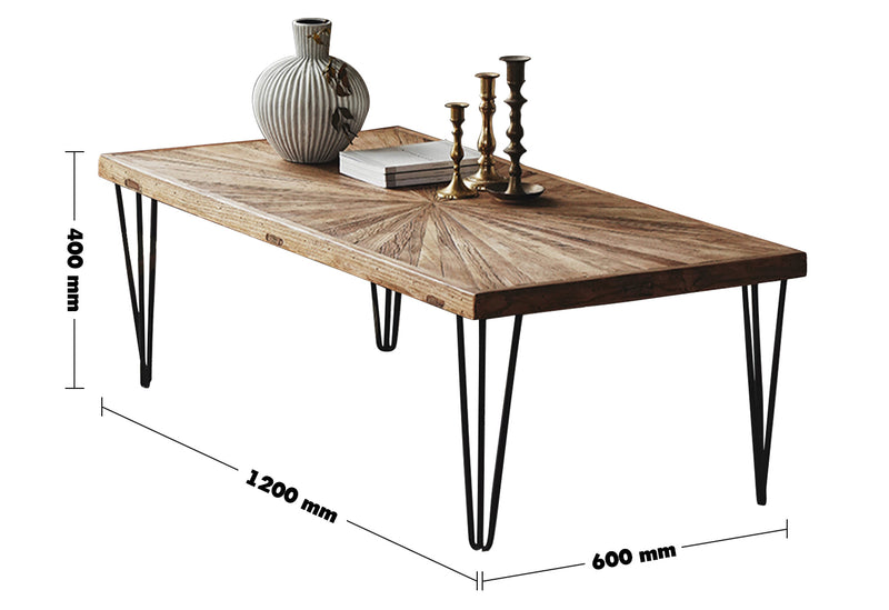 Rustic Elm Wood Rectangle Coffee Table ASCEND ELM Size Chart