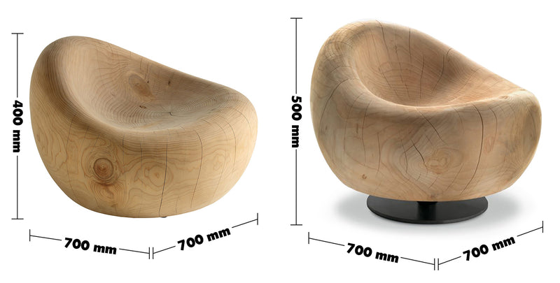 Rustic Wood 1 Seater Sofa MAUI Size Chart