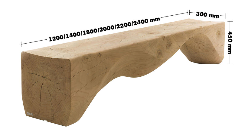 Rustic Wood Bench MOUNTAINS Size Chart