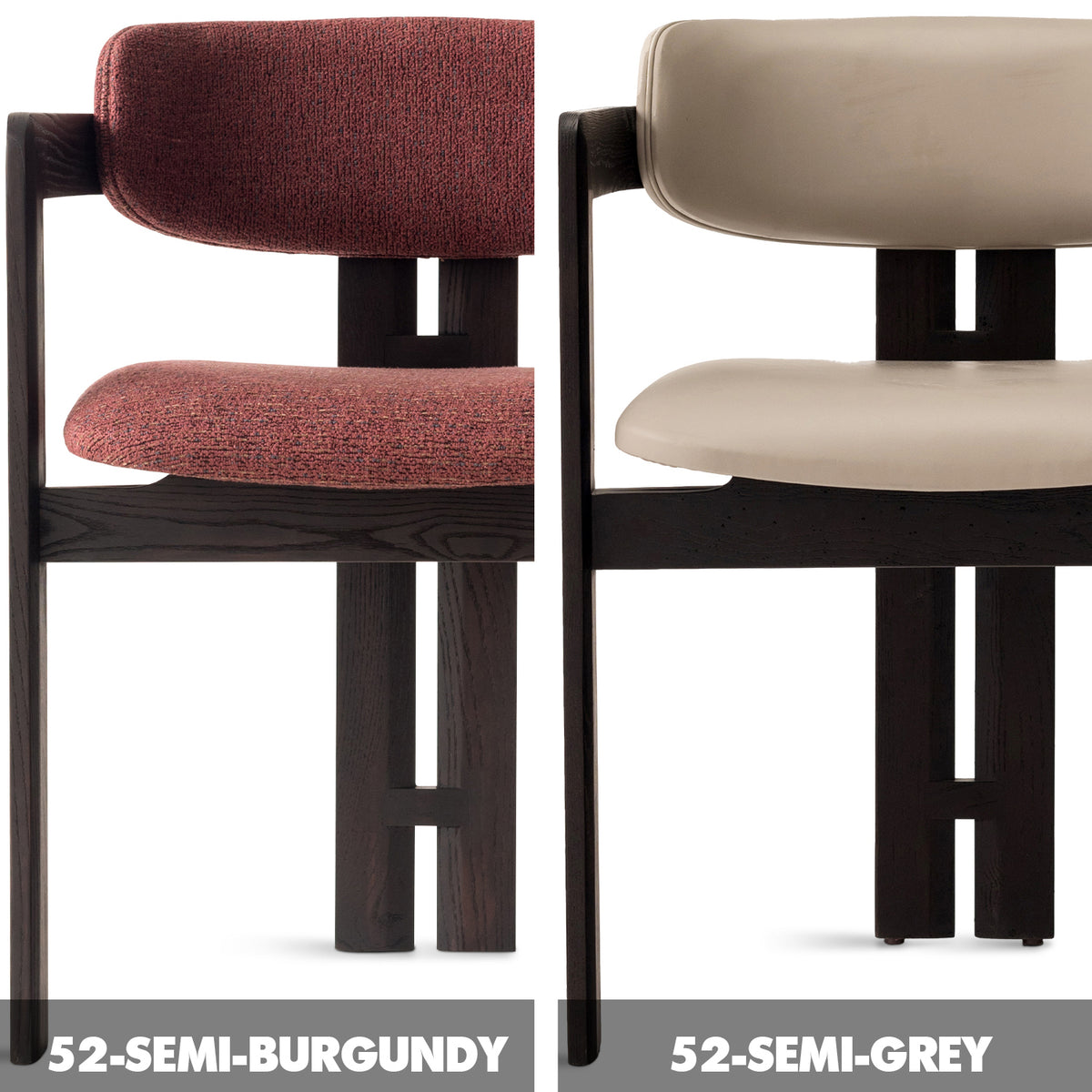 Japandi Boucle Fabric/Leather Dining Chair SEMI CIRCLE Color Swatches