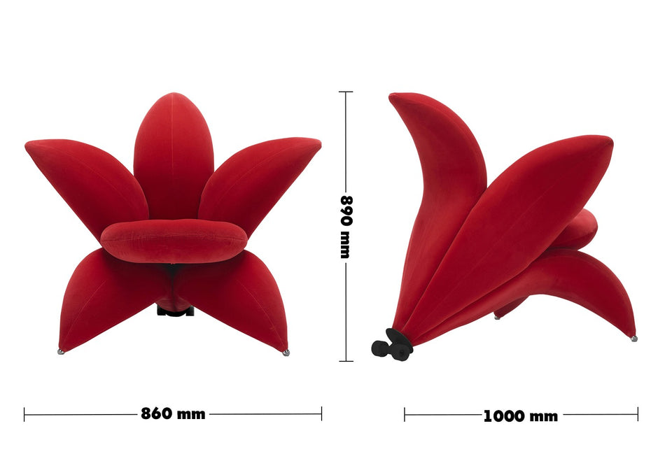 Bauhaus Velvet 1 Seater Sofa Chair GETSUEN Size Chart