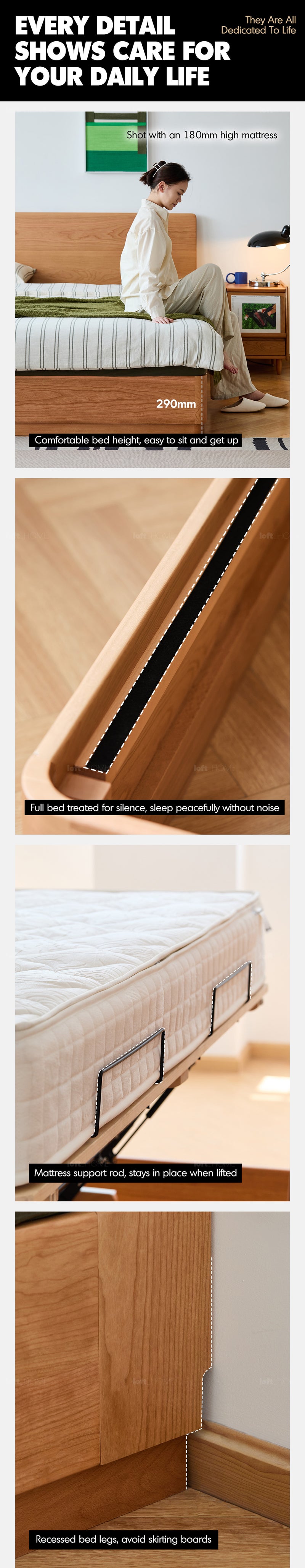 Scandinavian Cherry Wood Lift-Up Storage Bed SQUARE BOX More Details and Instruction_11