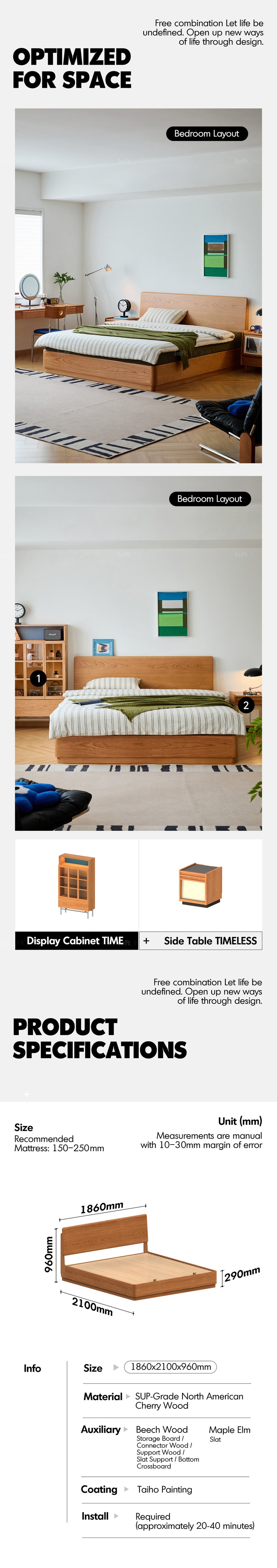 Scandinavian Cherry Wood Lift-Up Storage Bed SQUARE BOX More Details and Instruction_12