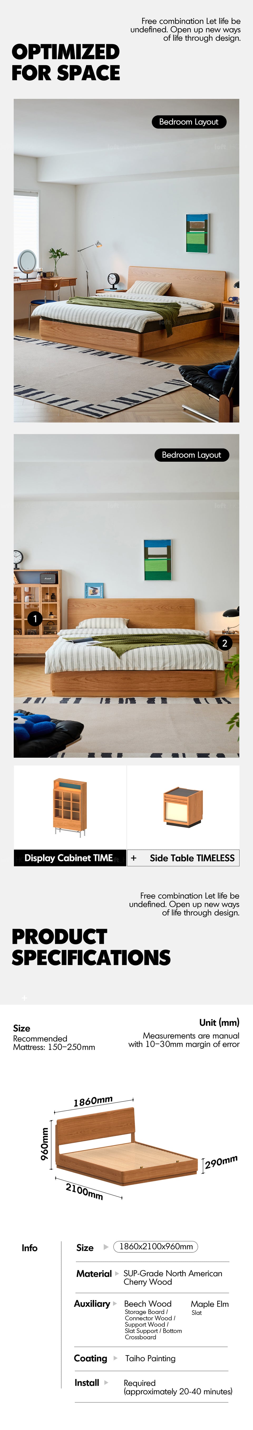 Scandinavian Cherry Wood Lift-Up Storage Bed SQUARE BOX More Details and Instruction_12