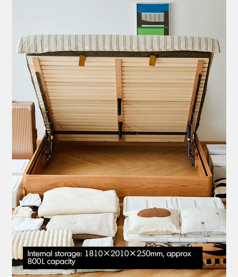 Scandinavian Cherry Wood Lift-Up Storage Bed SQUARE BOX More Details and Instruction_2