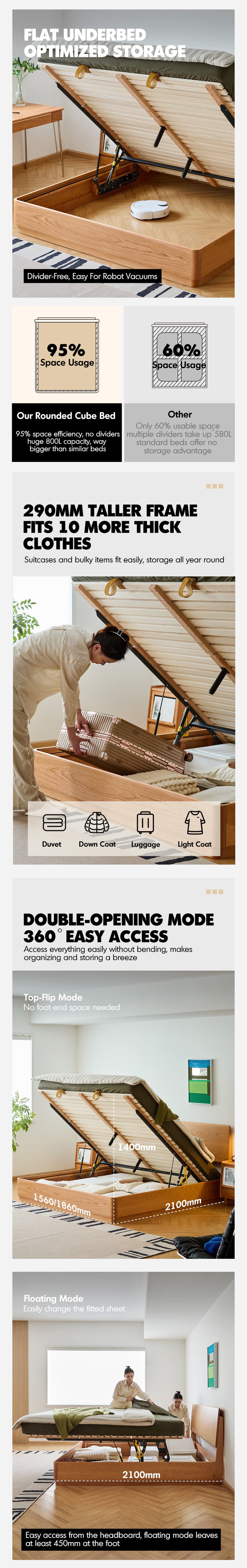 Scandinavian Cherry Wood Lift-Up Storage Bed SQUARE BOX More Details and Instruction_3