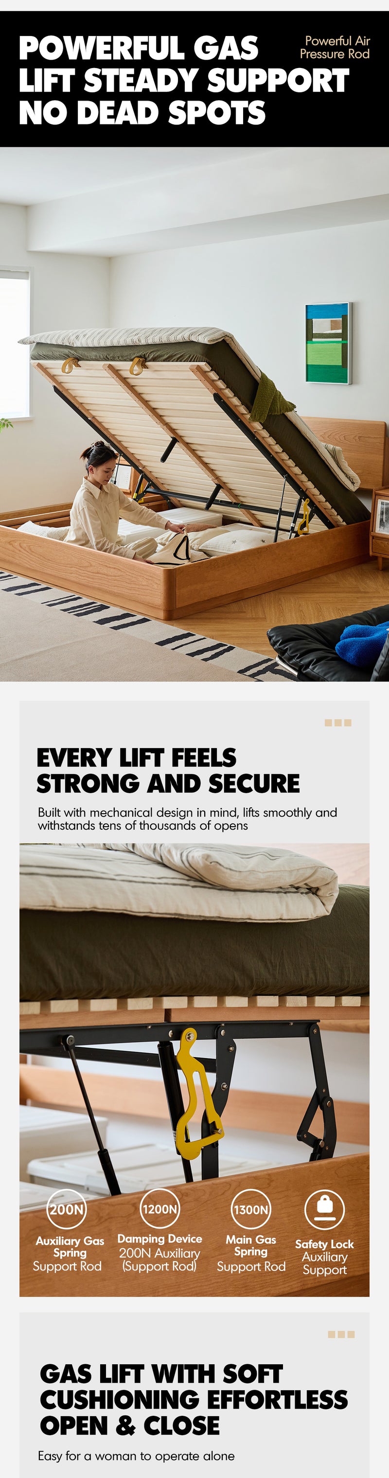 Scandinavian Cherry Wood Lift-Up Storage Bed SQUARE BOX More Details and Instruction_4