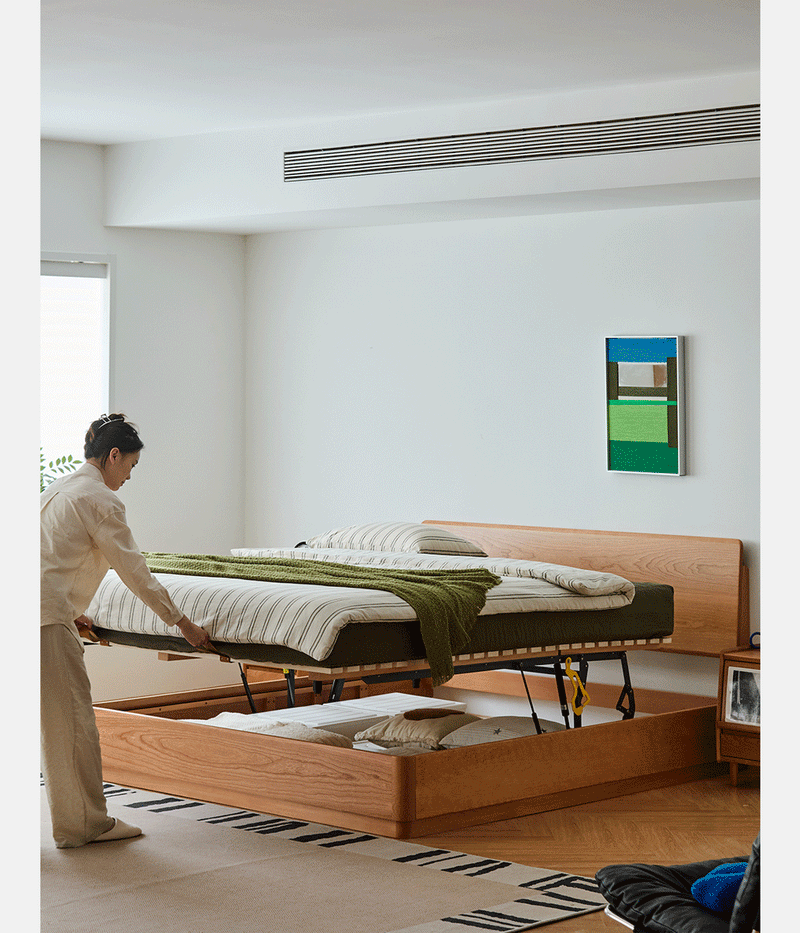 Scandinavian Cherry Wood Lift-Up Storage Bed SQUARE BOX More Details and Instruction_5
