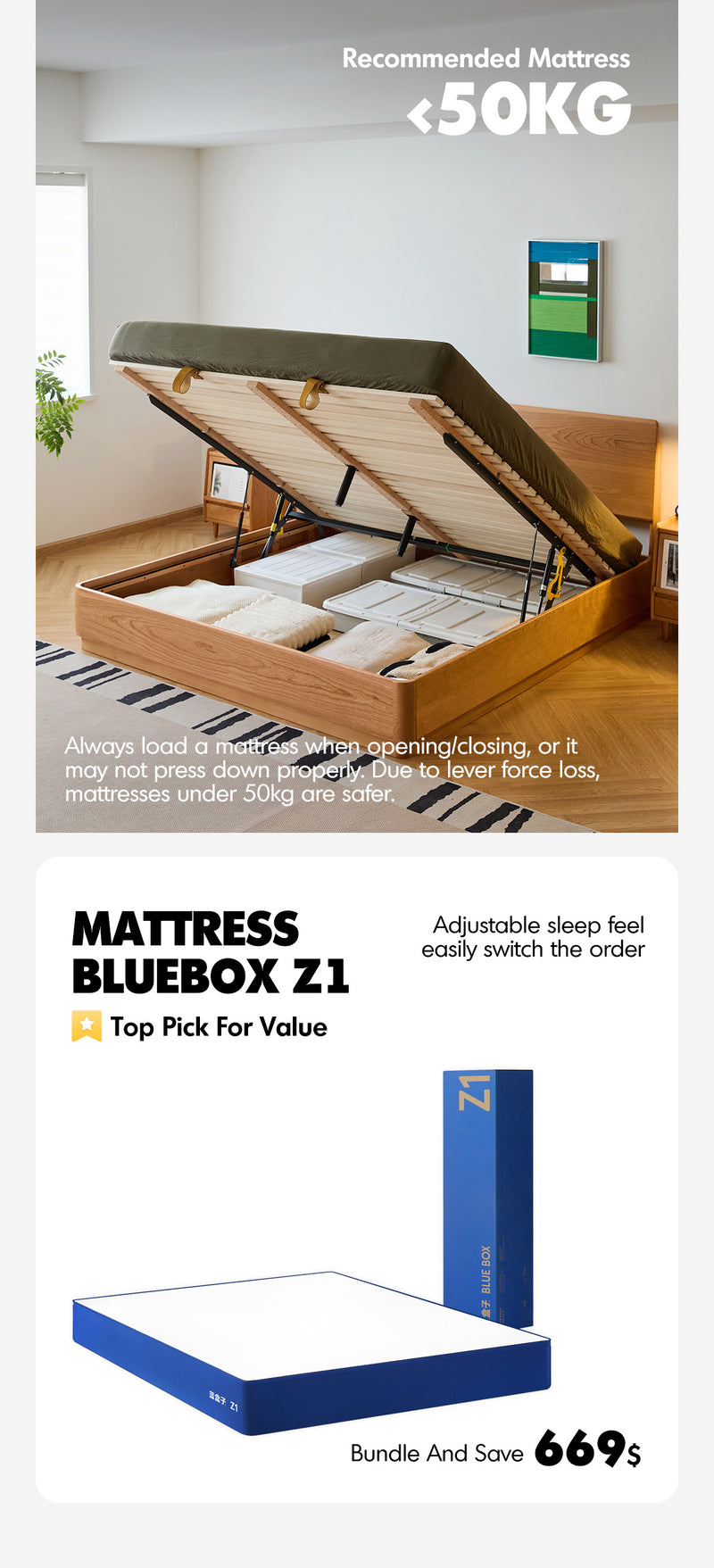 Scandinavian Cherry Wood Lift-Up Storage Bed SQUARE BOX More Details and Instruction_7