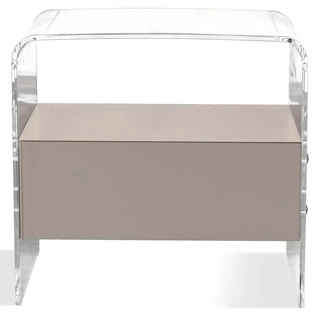 Modern acrylic side table tundra in white background.