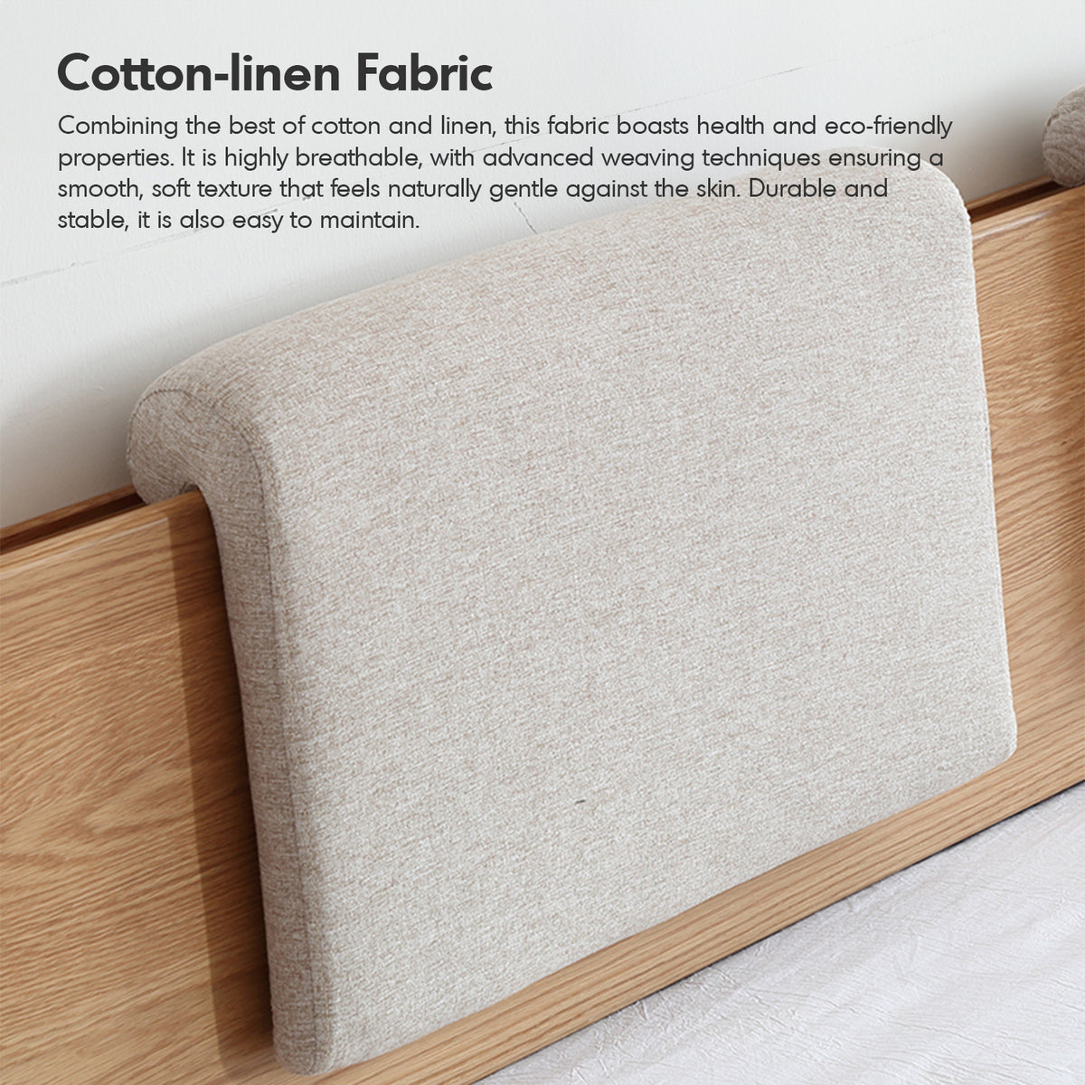 Scandinavian fabric bed panel headboard cushion ease with context.
