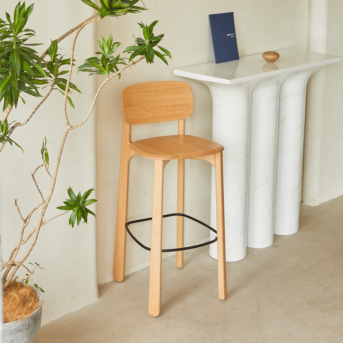Scandinavian beech wood bar chair poppy primary product view.