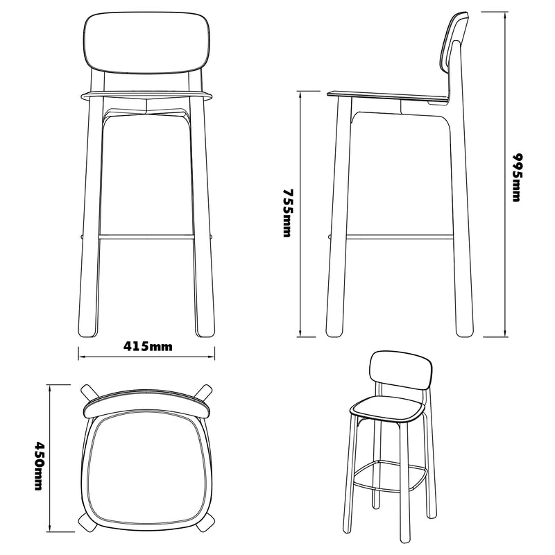 Scandinavian beech wood bar chair poppy size charts.