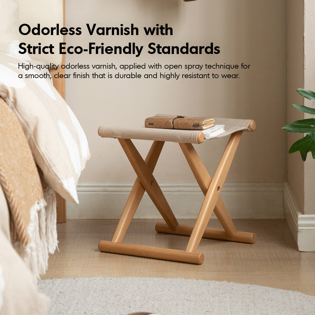 Scandinavian beech wood canvas folding stool kaya layered structure.