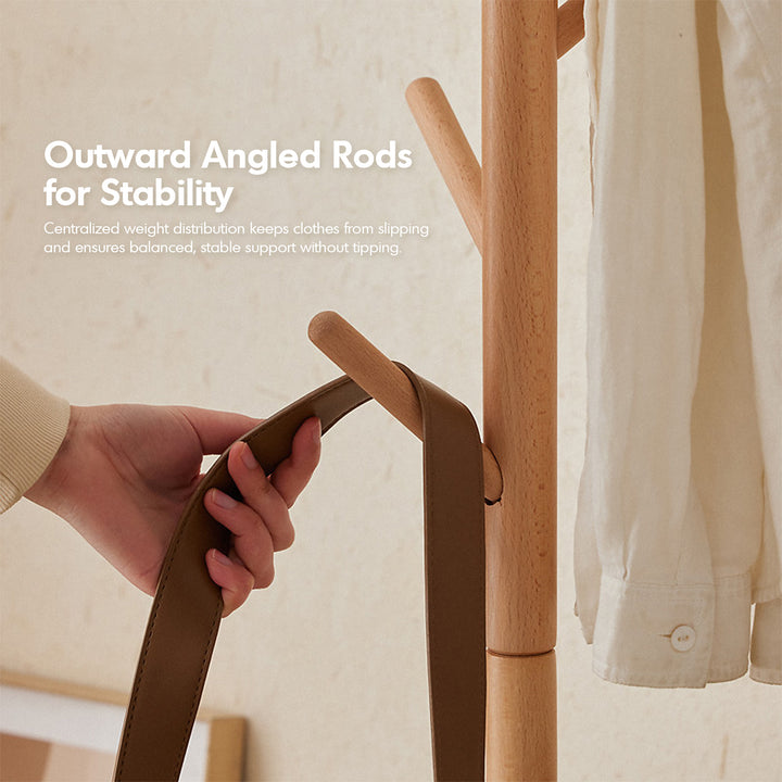 Scandinavian beech wood clothes hanger branch in details.