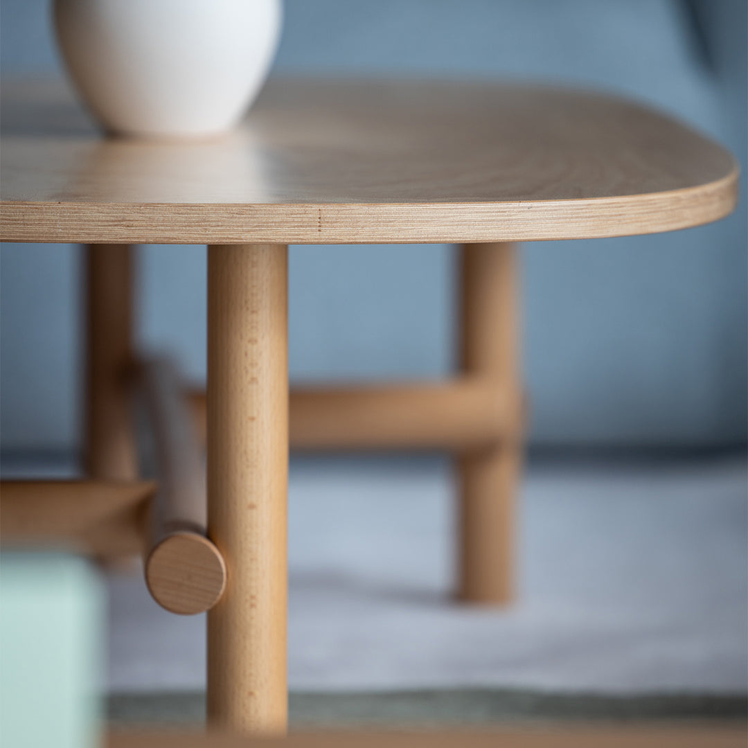 Scandinavian beech wood coffee table table hilda with context.