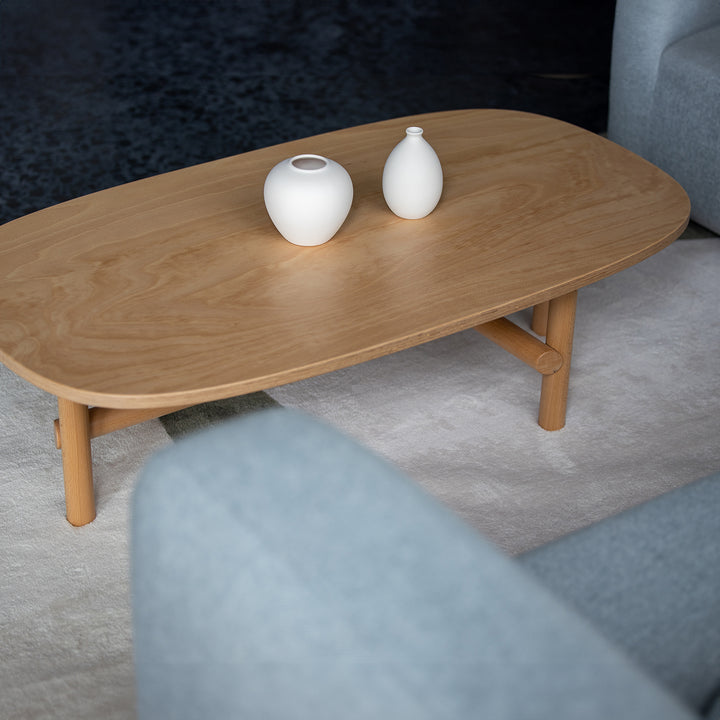 Scandinavian beech wood coffee table table hilda in close up details.