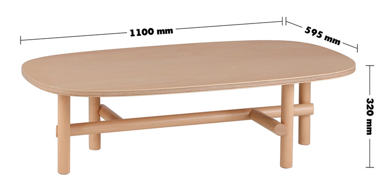 Scandinavian Beech Wood Coffee Table Table HILDA Size Chart