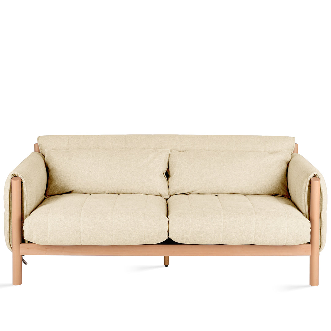 Scandinavian beech wood fabric 2 seater sofa hilda in white background.