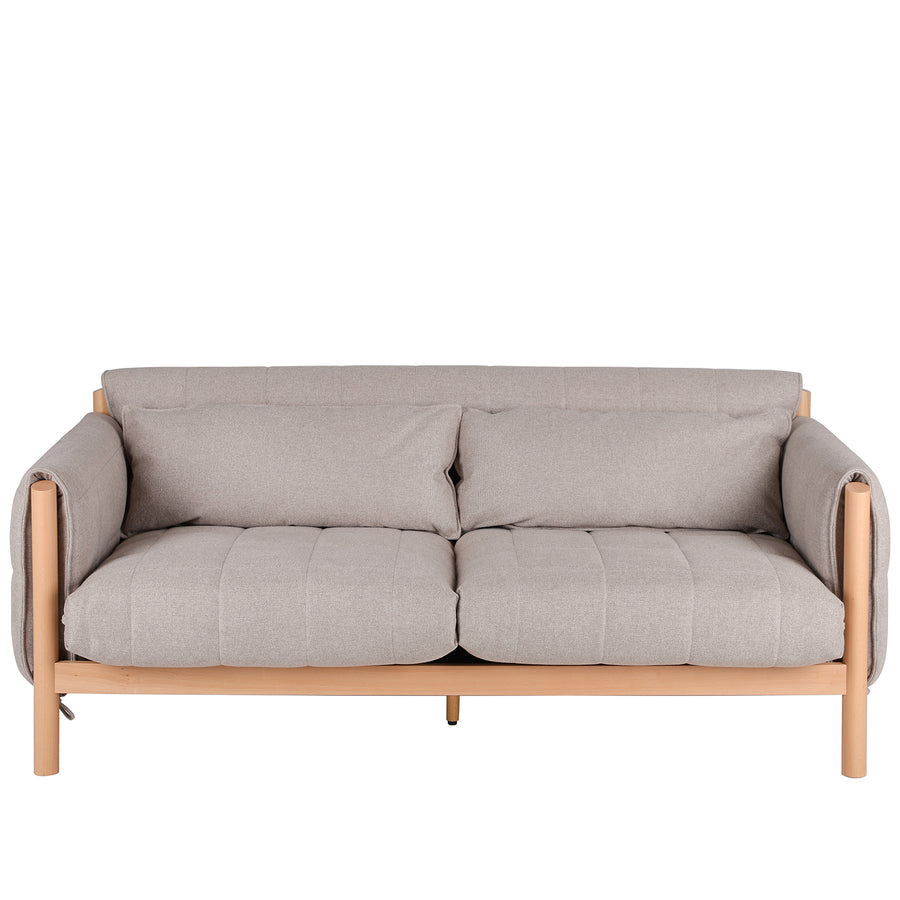 Scandinavian beech wood fabric 2 seater sofa hilda in white background.