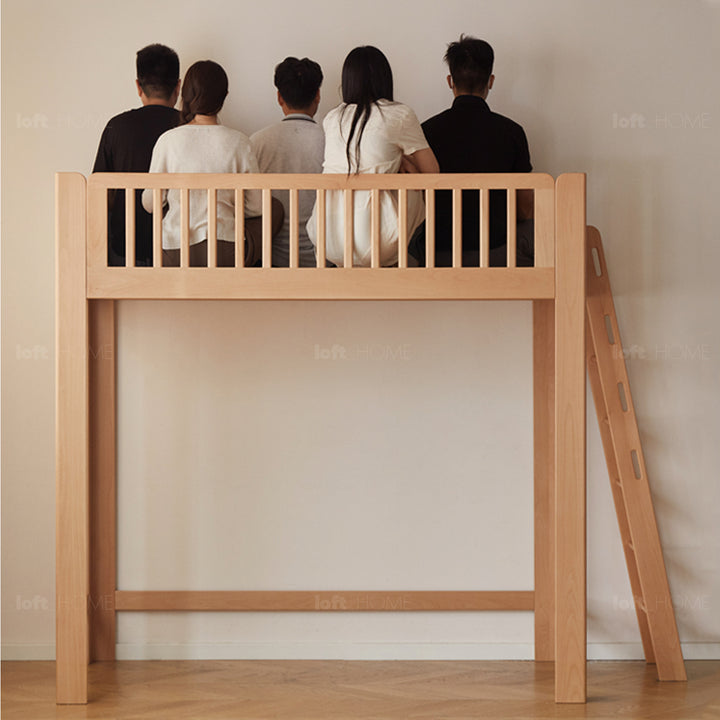 Scandinavian beech wood kids bunk bed with staircase lofty environmental situation.