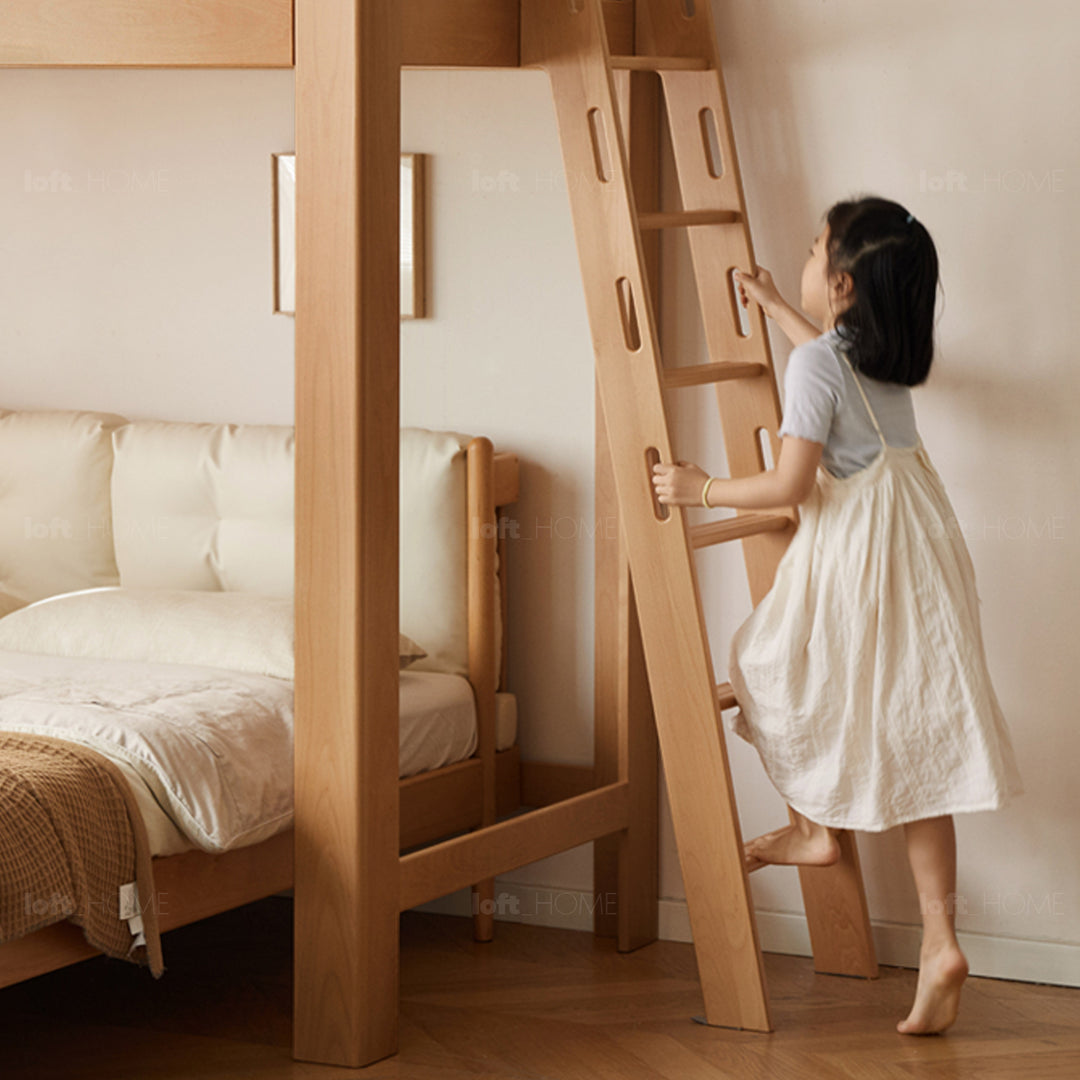 Scandinavian beech wood kids bunk bed with staircase lofty situational feels.