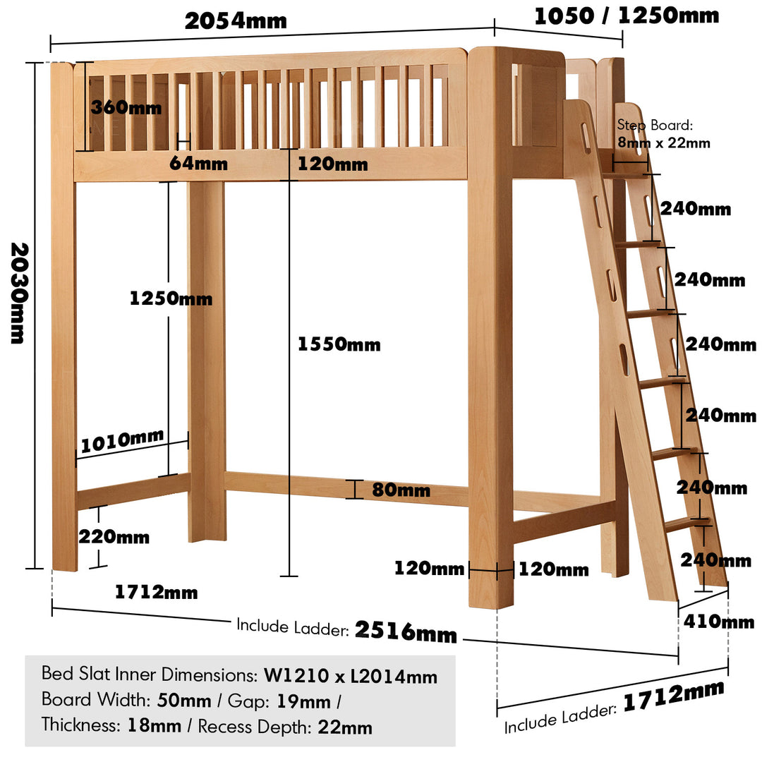 Scandinavian Beech Wood Kids Bunk Bed With Staircase LOFTY