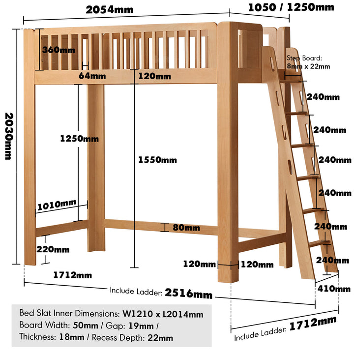 Scandinavian Beech Wood Kids Bunk Bed With Staircase LOFTY