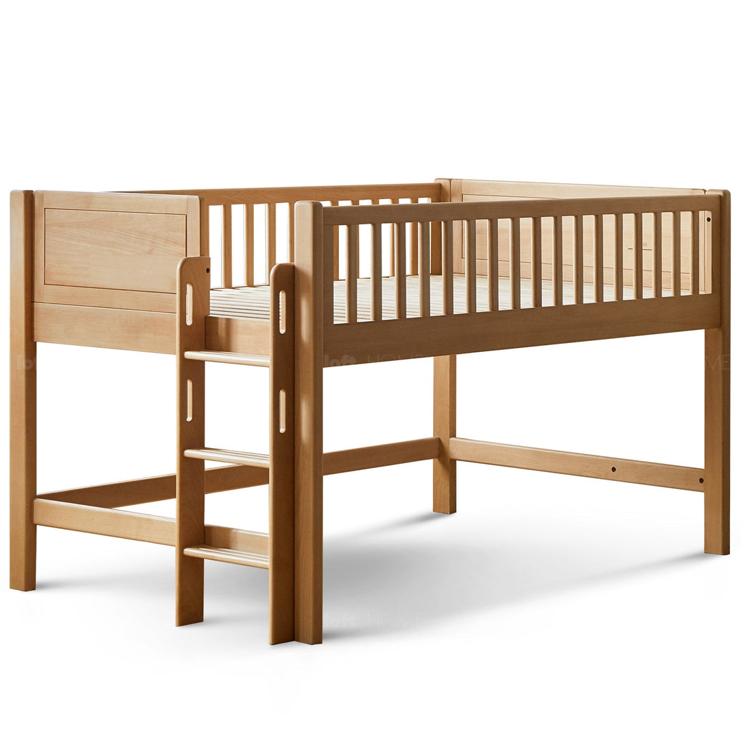 Scandinavian beech wood kids bunk bed with trundle cubble environmental situation.