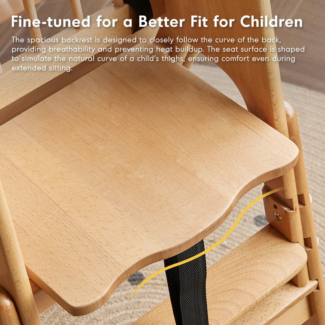 Scandinavian beech wood kids dining chair ayla in close up details.