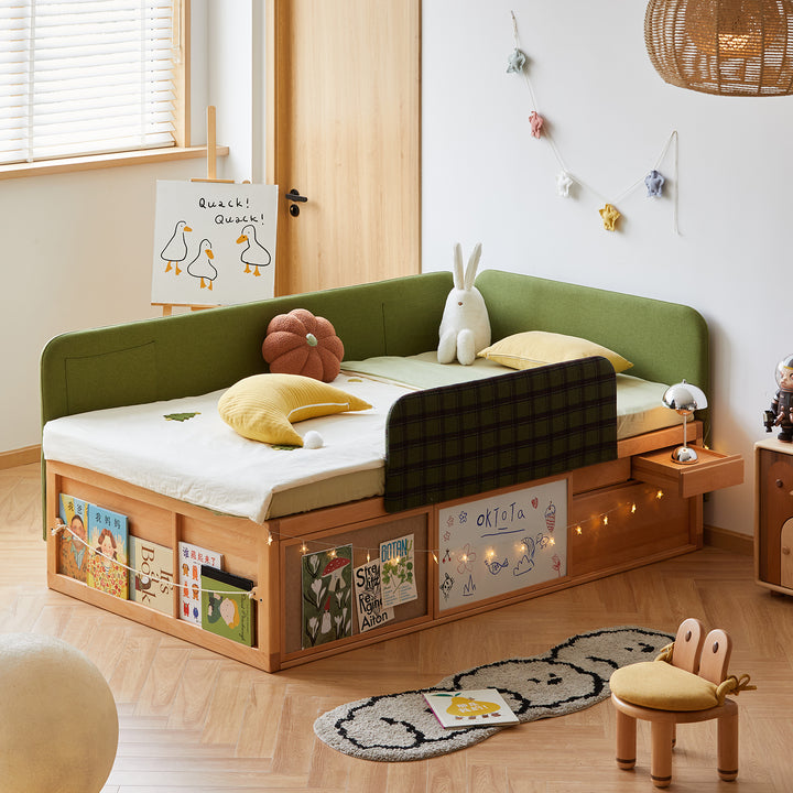 Scandinavian beech wood kids storage bed barra primary product view.