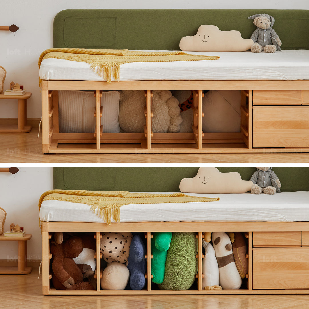 Scandinavian beech wood kids storage bed barra detail 30.