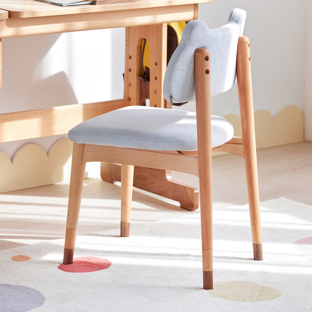 Scandinavian beech wood mixed weave fabric kids dining chair cat detail 2.