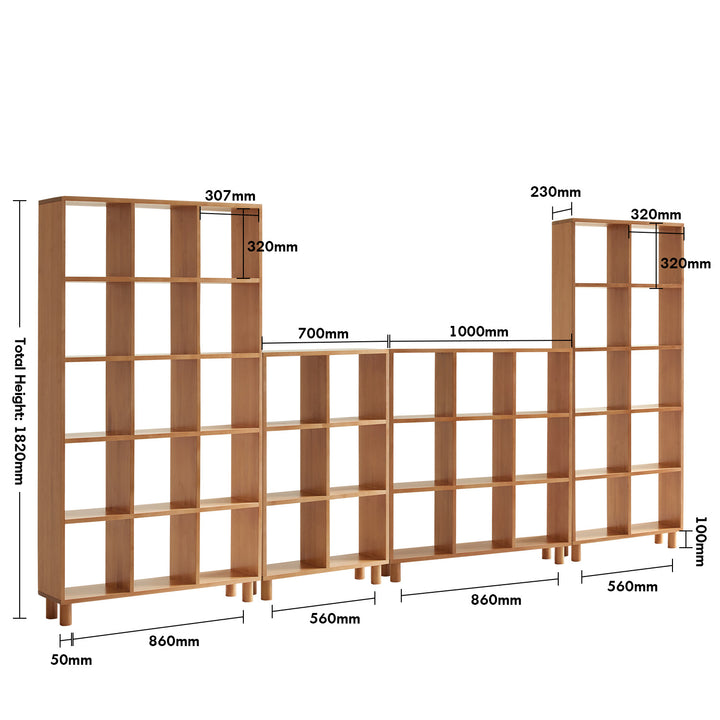 Scandinavian beech wood shelf bookshelf mural size charts.