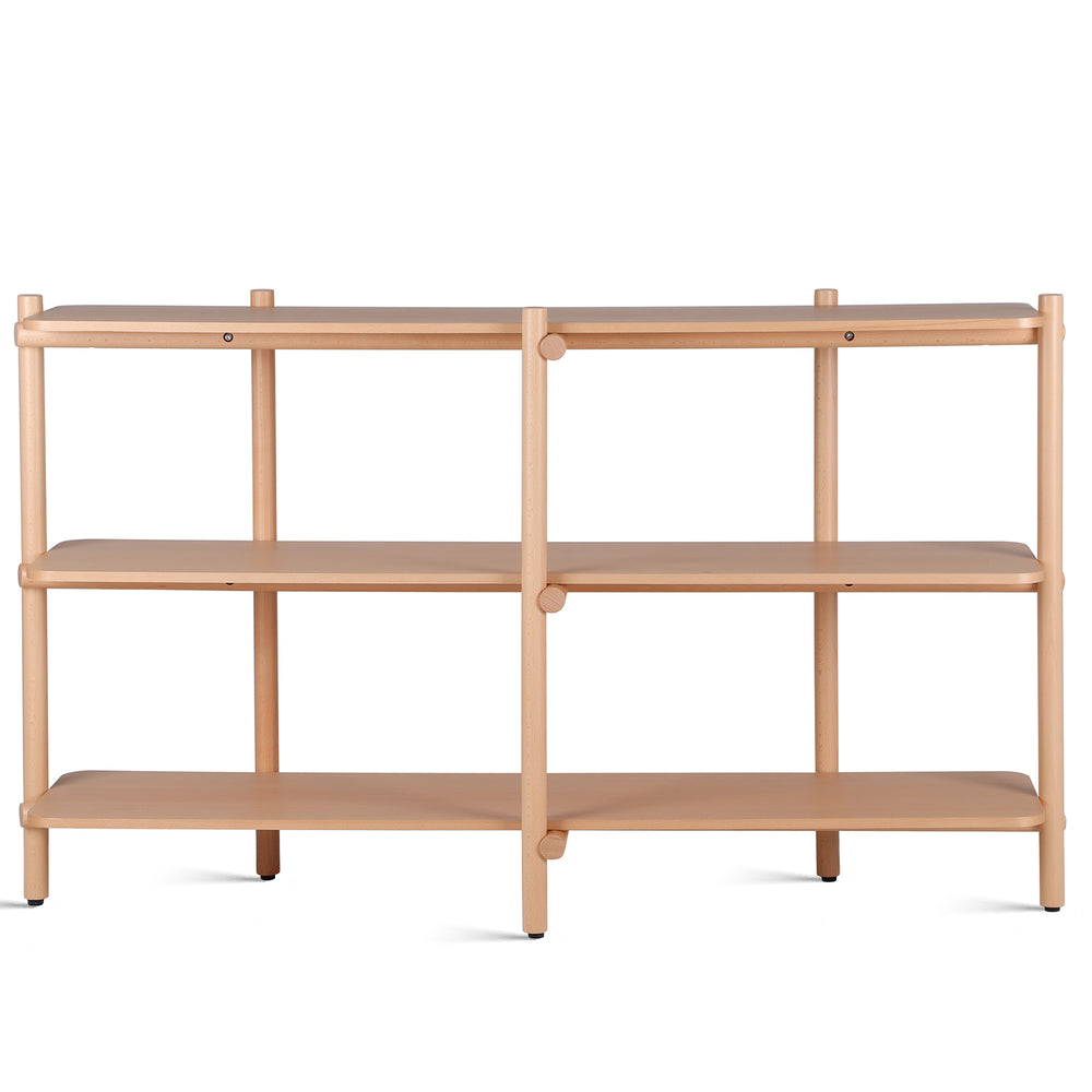 Scandinavian beech wood side shelf hilda in white background.