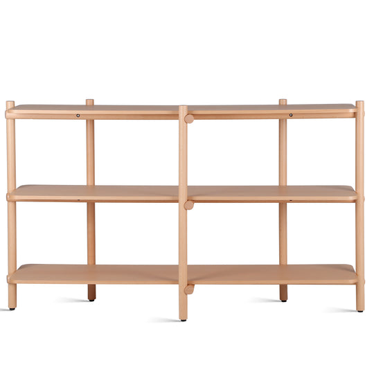 Scandinavian beech wood side display shelf hilda in white background.