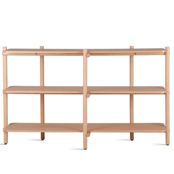 Scandinavian beech wood side shelf hilda in white background.