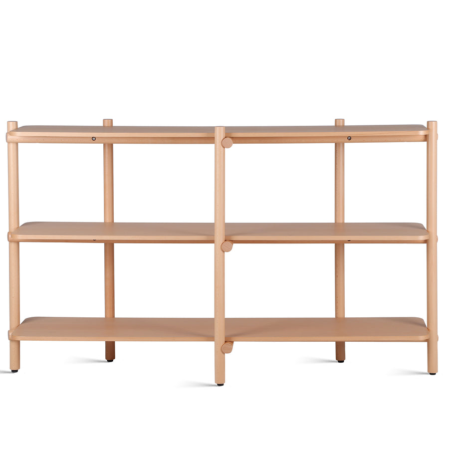 Scandinavian beech wood side shelf hilda in white background.