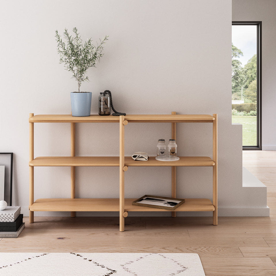 Scandinavian beech wood side display shelf hilda color swatches.