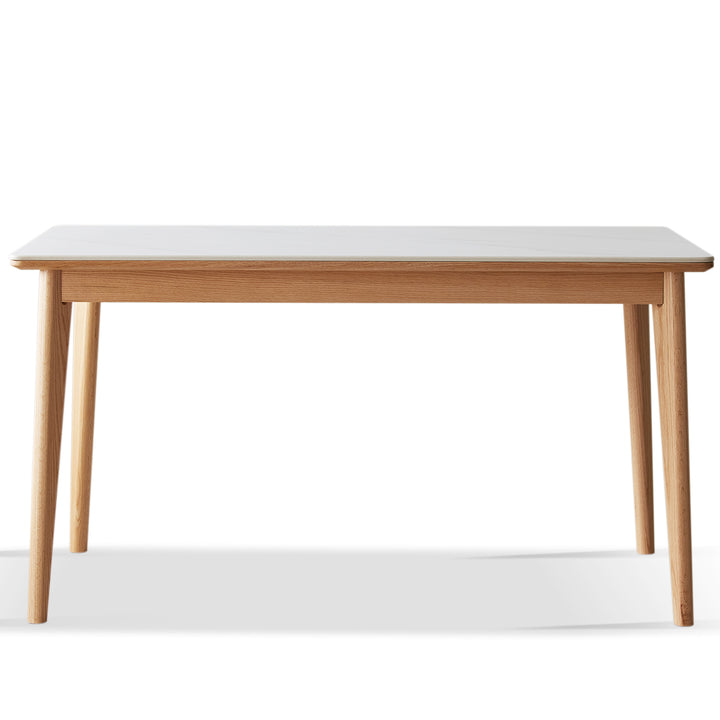 Scandinavian beech wood sintered stone dining table luna in white background.