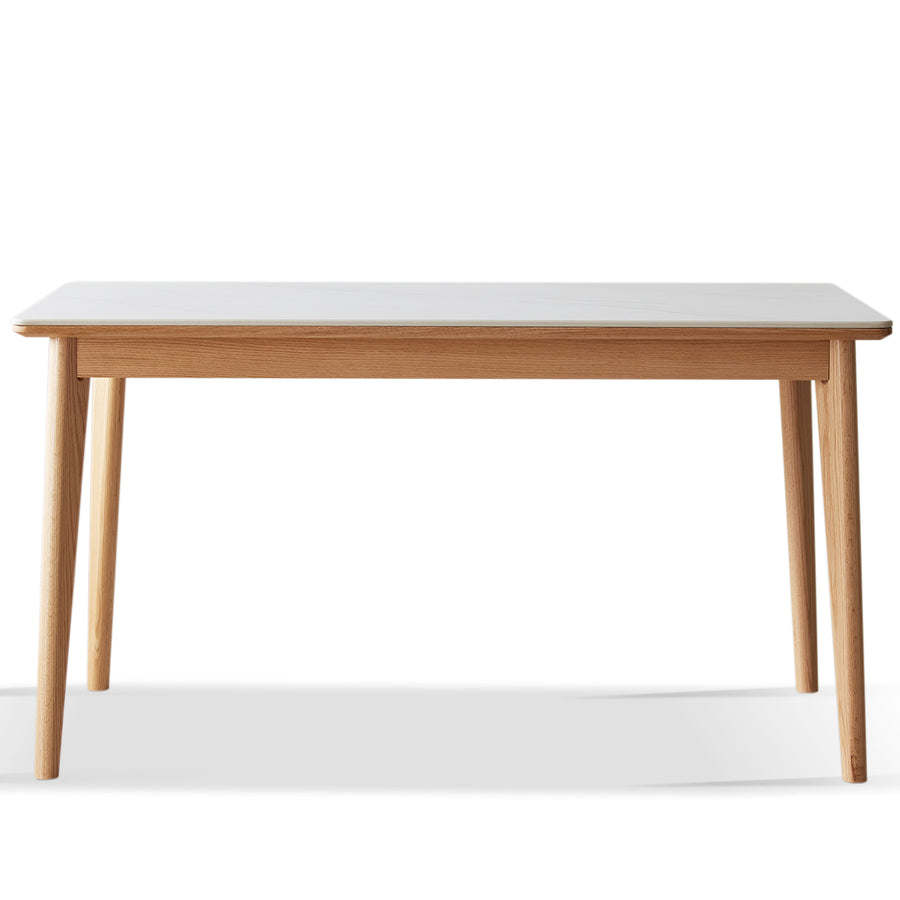 Scandinavian beech wood sintered stone dining table luna in white background.