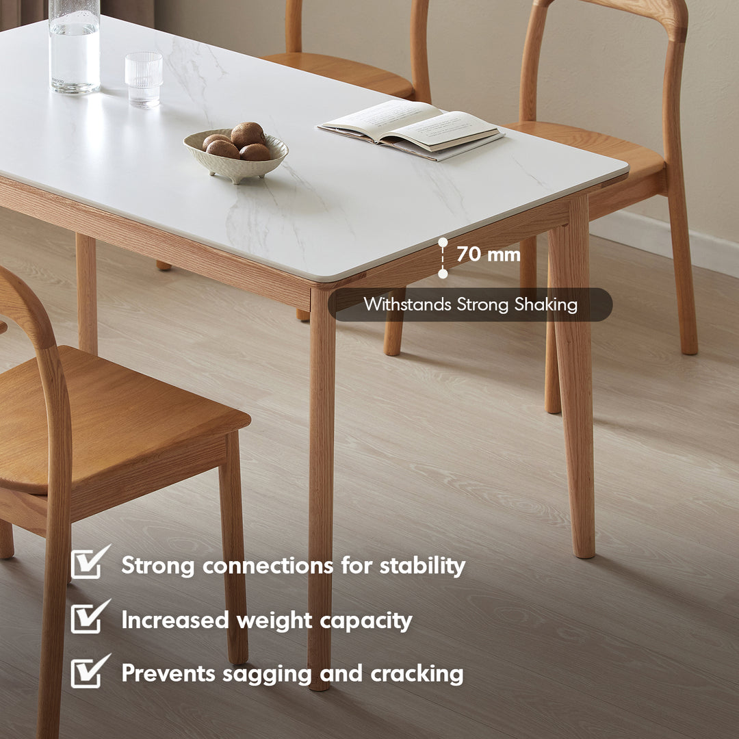 Scandinavian beech wood sintered stone dining table luna layered structure.