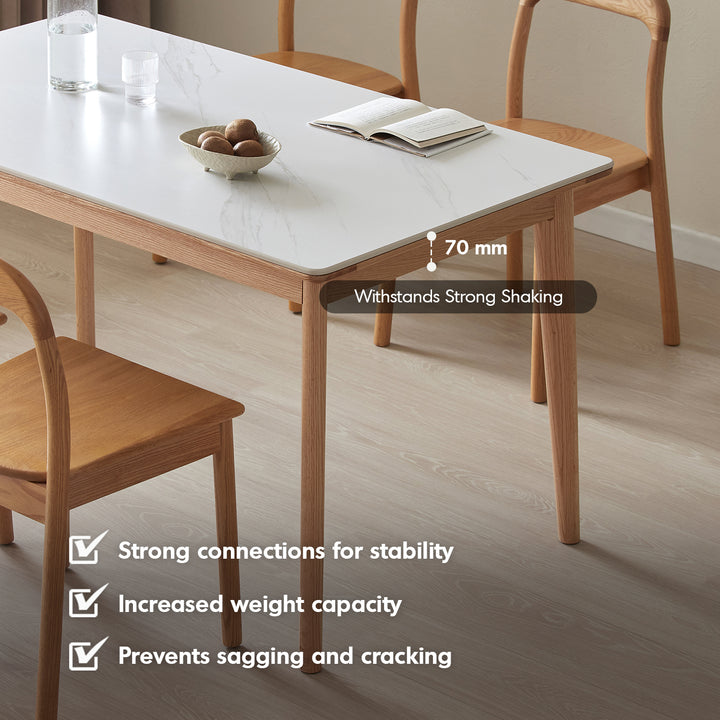 Scandinavian beech wood sintered stone dining table luna layered structure.