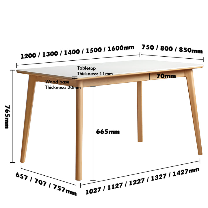 Scandinavian beech wood sintered stone dining table luna size charts.