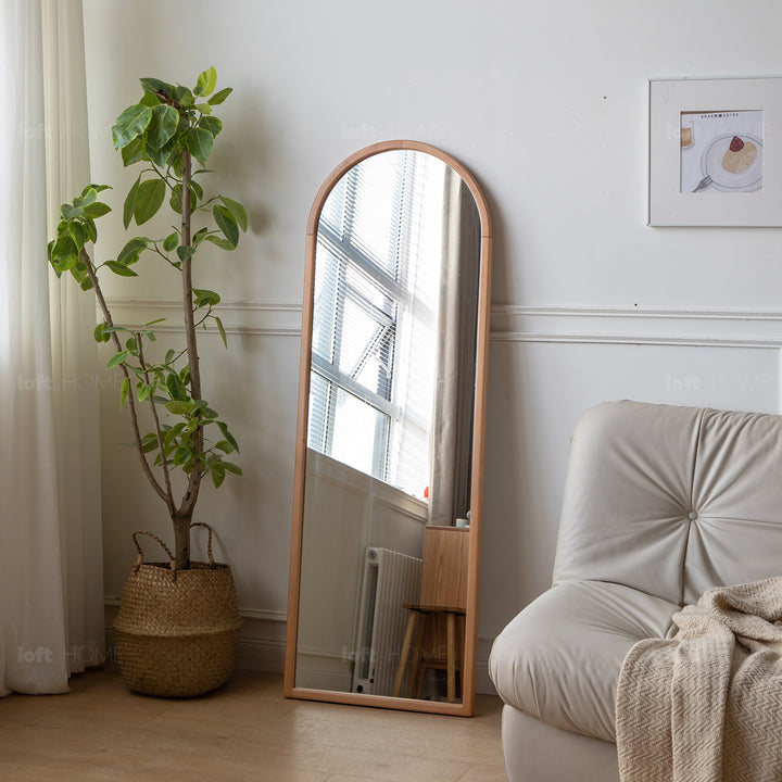 Scandinavian beech wood wall hanging dressing mirror glimmer in details.